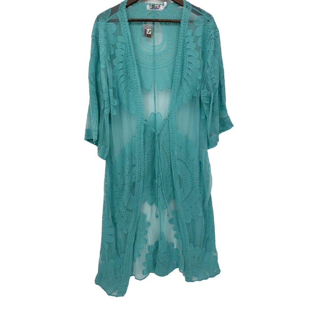 NWT turquoise lace kimono duster india boutique festival western rodeo free size